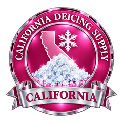 California Deicing Supply badge: snowflake and California outline over a salt pile